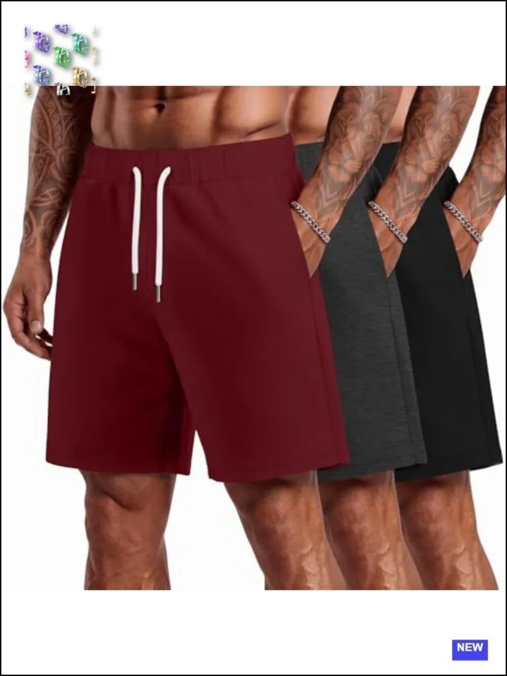 Men's Athletic Sweat Shorts 3 Pack Drawstring Pockets